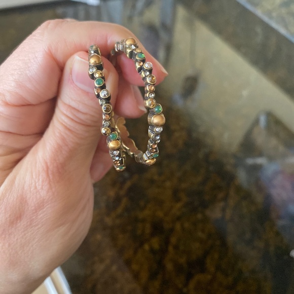 Brighton Jewelry - Brighton Gold and Green Stone Large Hoop Earrings